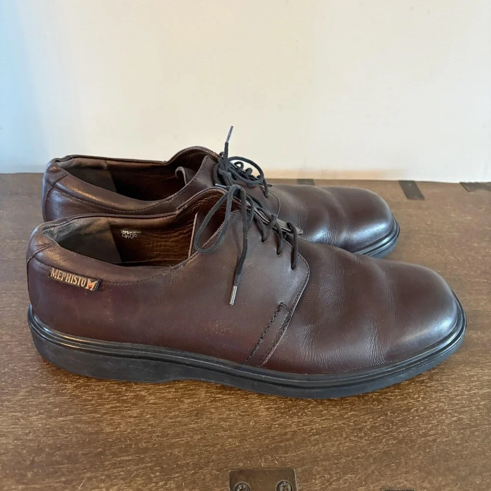 Mephisto Shoes Mens Size 11 Brown Leather Derby Comfort Dress Lace Up Square Toe